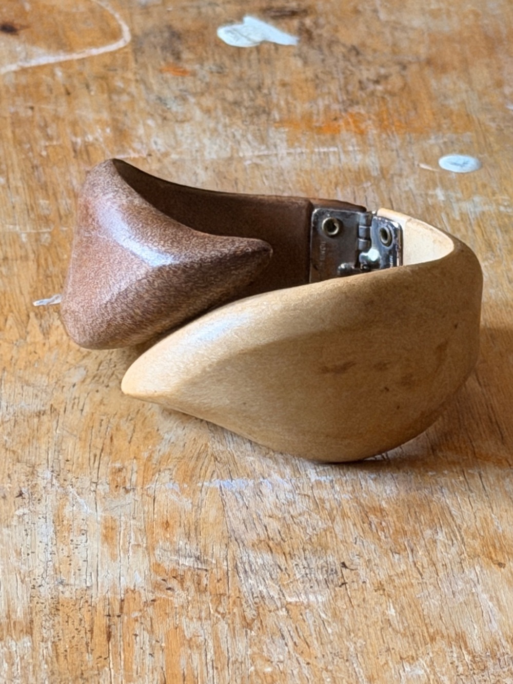 Handcrafted Two-Tone Wooden Cuff Bracelet - Brown & Tan
